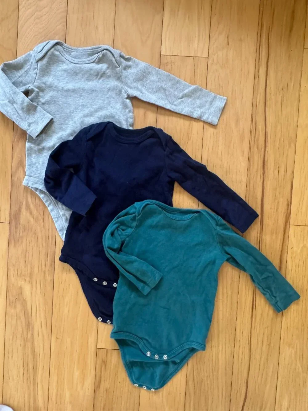 Primary 3-Pack Cotton Bodysuits | Gray, Navy & Green | Size 9–12 Months